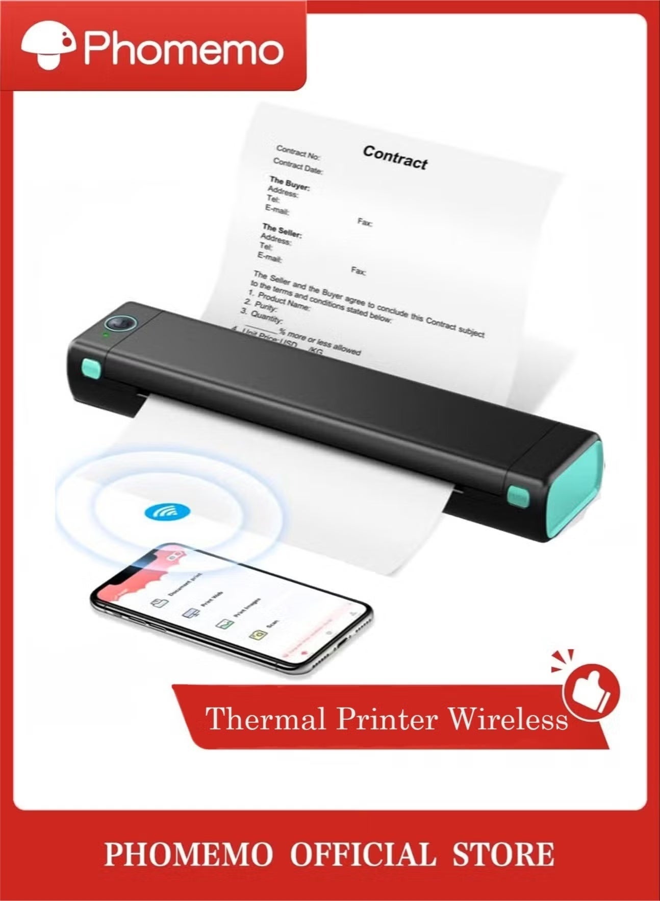 M08F A4 Portable Thermal Printer, Supports 8.26"x11.69" A4 Thermal Paper, Wireless Mobile Travel Printers for Car & Office, Bluetooth Printer Compatible with Phone & Laptop.