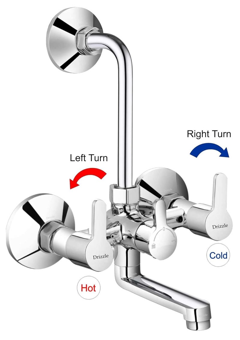 DRIZZLE FSN111 Fussion Wall Mixer 2in1 Tap Brass with Complete Accessories Chrome Plated Quarter Turn Foam Flow - Image 2