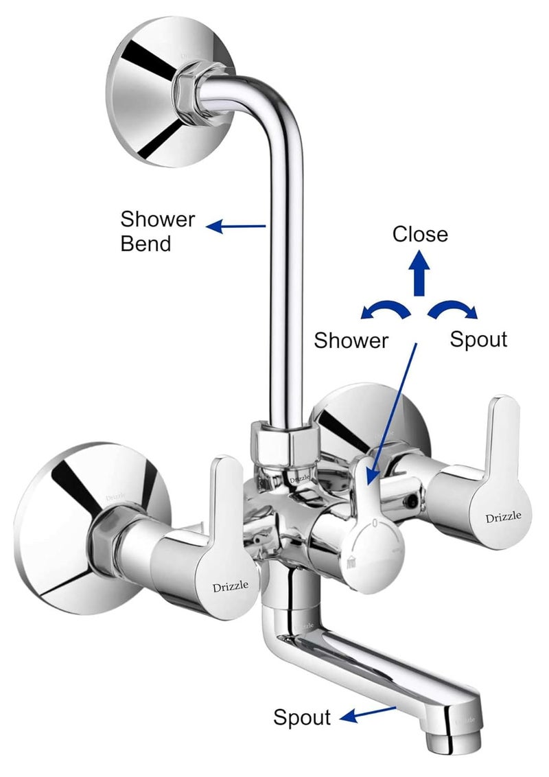 DRIZZLE FSN111 Fussion Wall Mixer 2in1 Tap Brass with Complete Accessories Chrome Plated Quarter Turn Foam Flow - Image 3