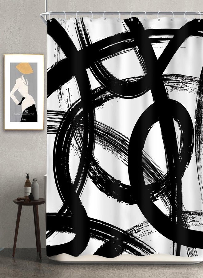 Newsely Black White Abstract Shower Curtain 60Wx72L Inch Modern Graffiti Minimalist Line Simple Shower Curtain Bathroom Set Sketch Cool Unique Waterproof Bath Decoration Accessories Home Decor - Image 1