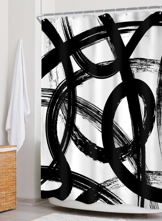 Newsely Black White Abstract Shower Curtain 60Wx72L Inch Modern Graffiti Minimalist Line Simple Shower Curtain Bathroom Set Sketch Cool Unique Waterproof Bath Decoration Accessories Home Decor - Image 3