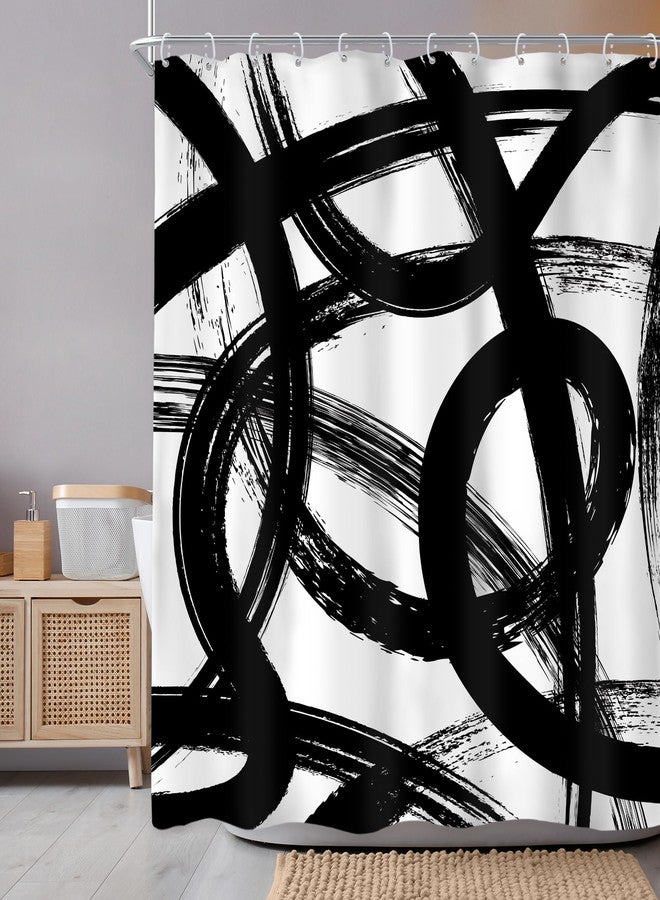 Newsely Black White Abstract Shower Curtain 60Wx72L Inch Modern Graffiti Minimalist Line Simple Shower Curtain Bathroom Set Sketch Cool Unique Waterproof Bath Decoration Accessories Home Decor - Image 2