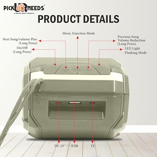 Pick Ur Needs Wireless Mega Bass Portable Bluetooth Speaker | Water Proof | Splash Proof | Premium Speaker Compatible with All Mobile Phone (Grey) - Image 3
