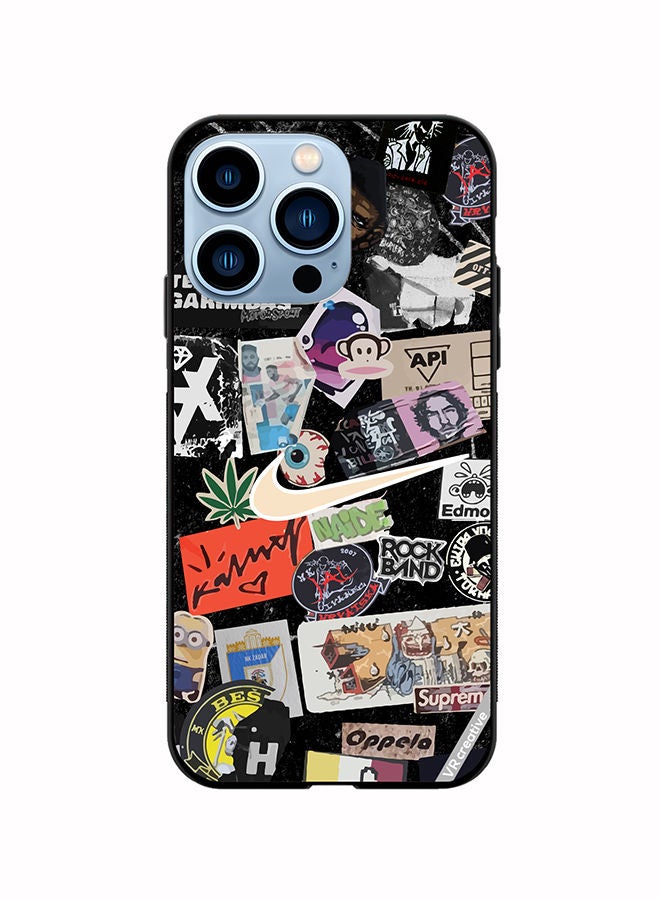 VR CREATIVE غطاء حماية واقٍ لهاتف أبل آيفون 13 برو بتصميم ملصقات نايكي متعدد الألوان - Image 1