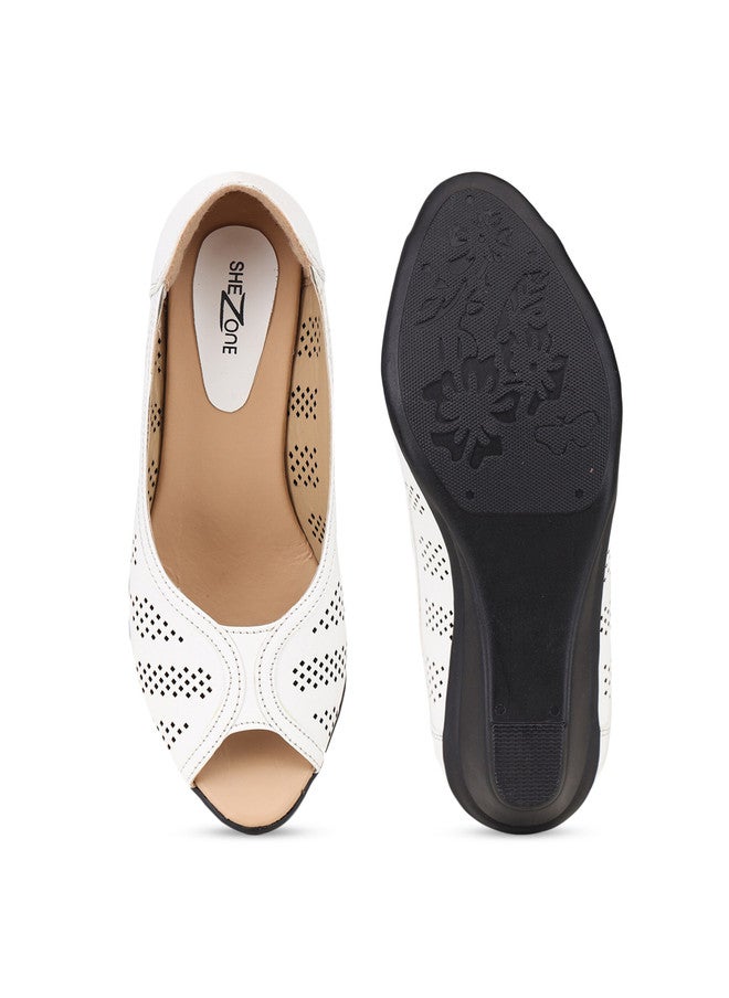 She Zone Shezone White Wedge Peep Toes for Women - Image 5