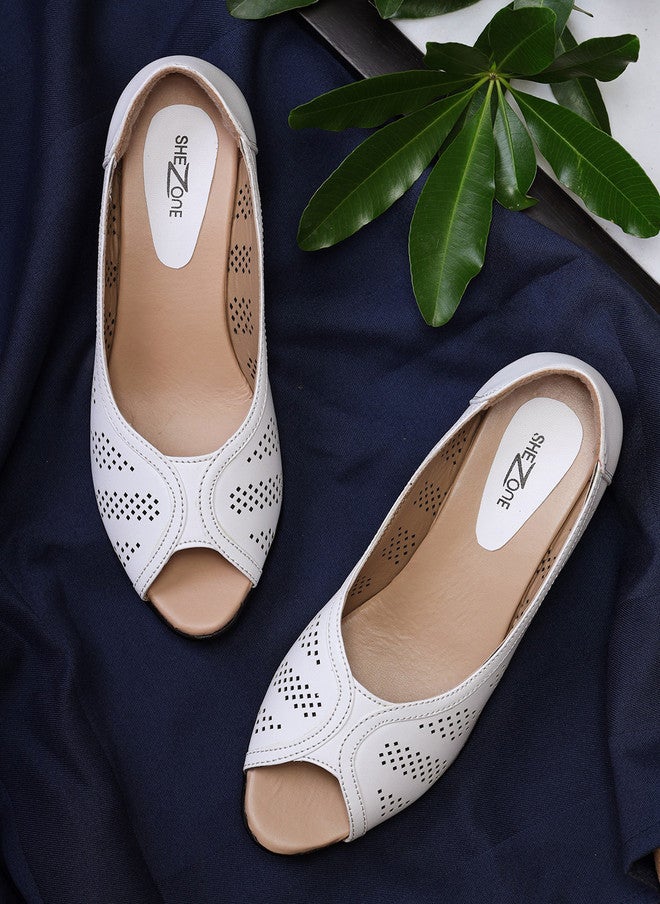 She Zone Shezone White Wedge Peep Toes for Women - Image 1