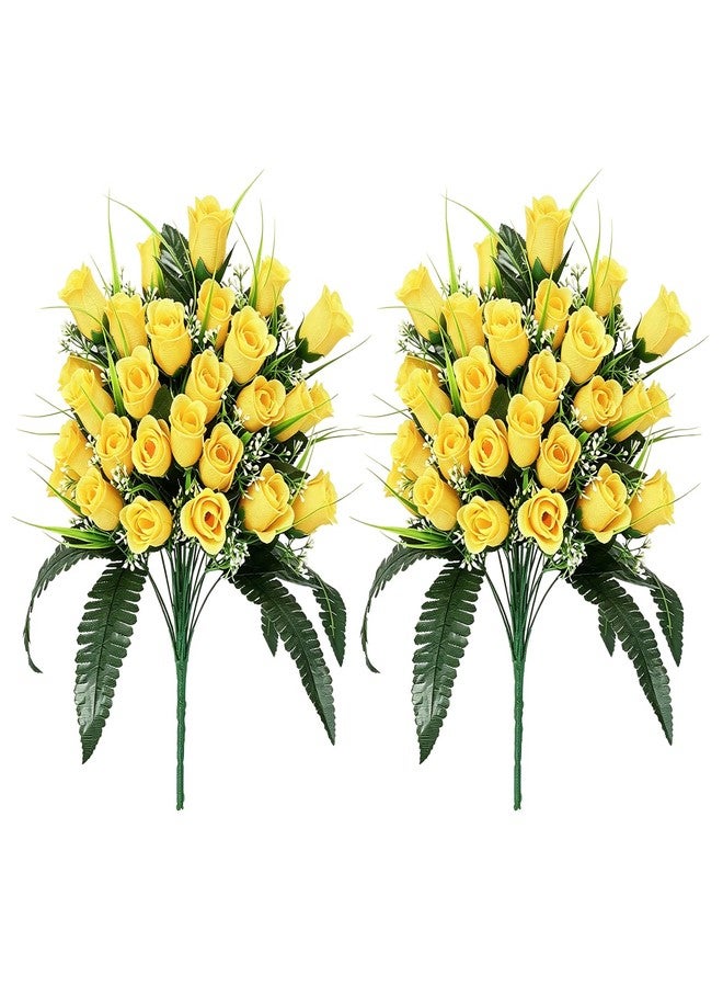 Bigmeta 2 Pack Cemetery Flowers for Grave - Total 48 Fuller Yellow Roses Heads, Weatherproof Artificial Bouquet for Memorial Day Veterans Cemetery Headstones Outdoor Grave Decorations - Image 1