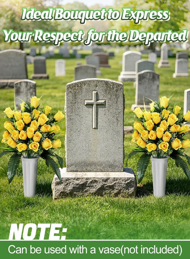 Bigmeta 2 Pack Cemetery Flowers for Grave - Total 48 Fuller Yellow Roses Heads, Weatherproof Artificial Bouquet for Memorial Day Veterans Cemetery Headstones Outdoor Grave Decorations - Image 4