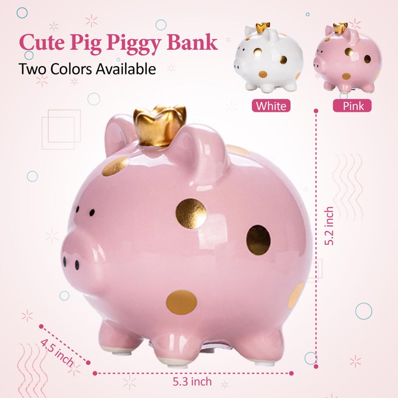 YJNSFT Piggy Bank for Girls, Small Ceramic Toddler Money Saving Bank for Boys, Porcelain Decor Coin Box, Little Decoration Pig Money Container, Unique Birthday Christmas New Year Gift for Kids (Pink) - Image 3