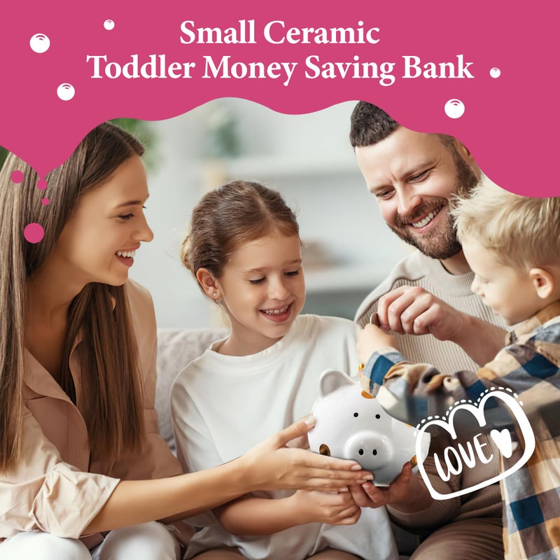 YJNSFT Piggy Bank for Girls, Small Ceramic Toddler Money Saving Bank for Boys, Porcelain Decor Coin Box, Little Decoration Pig Money Container, Unique Birthday Christmas New Year Gift for Kids (Pink) - Image 5