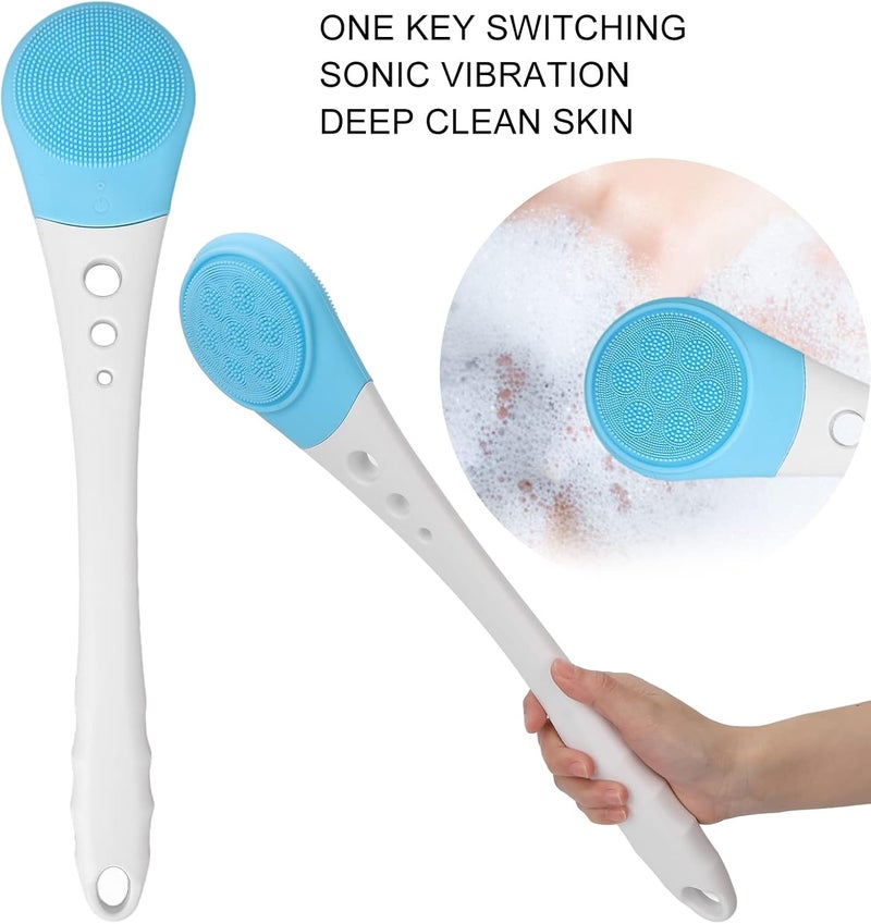 klarako Electric Bath Brush,Multifunctional Shower Brush Waterproof Body Scrubber with Long Handle for Exfoliating SPA(Blue) - Image 1
