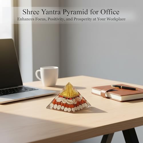 HindCraft Laxmi Pyramid with Gomti Chakra, Rudraksha & Cowrie (75mm) – Vastu Pyramid for Home, Meditation, Wealth & Positive Energy | Original Lakshmi Yantra & Shree Yantra Pooja Item - Image 3
