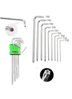 Malfah Enterprises Malfah Torx Hex Key 9 Pcs Extra Long Matt Chrome Vanadium Steel Wrench Sets Hanbon 651302  - Image 3
