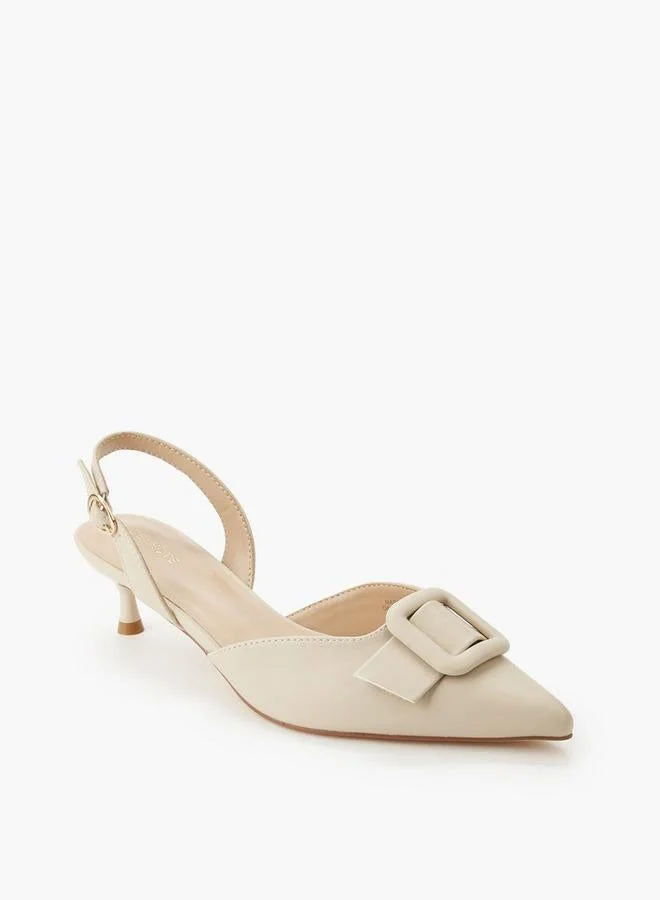 Celeste Women Buckle Detail Kitten Heel Pointed Toe Shoes