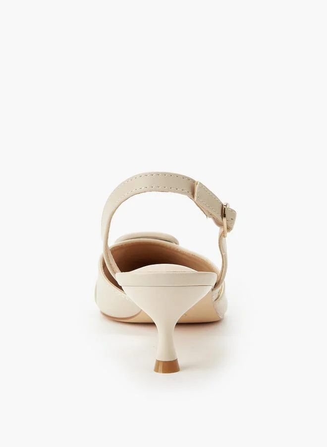 Celeste IVORY Women Buckle Detail Kitten Heel Pointed Toe Shoes for Women | Best Price UAE