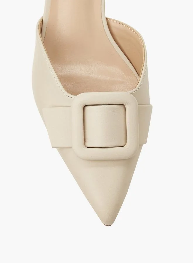 Celeste IVORY Women Buckle Detail Kitten Heel Pointed Toe Shoes for Women | Best Price UAE