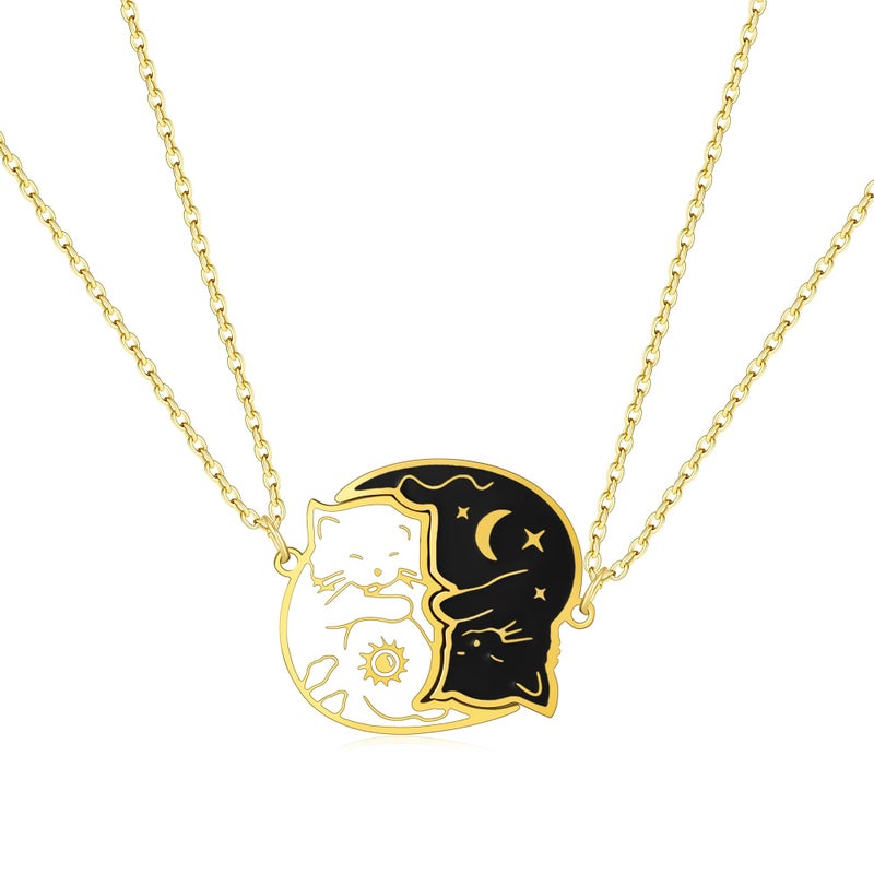 Dr's gift Cat Friendship Necklaces Best Friend BBF Necklace for 2 Matching Necklace for Couples Black White Pandent Jewelry Gifts - Image 1