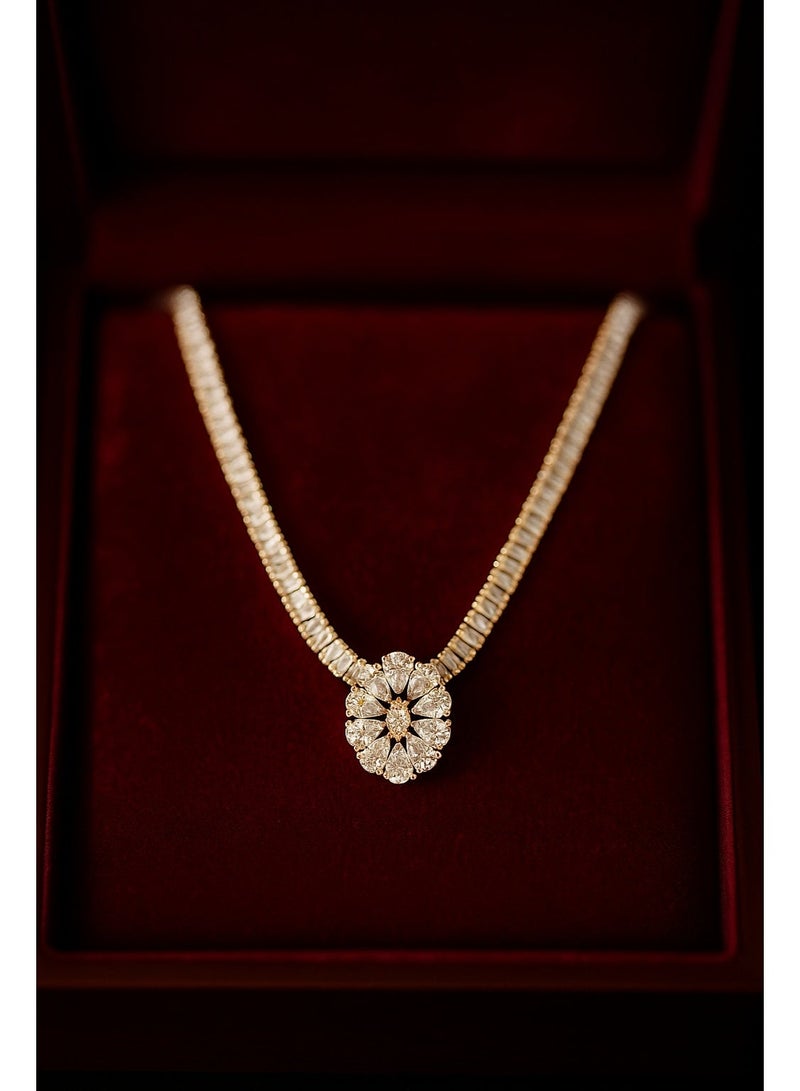3Diamonds Gold-Plated Women’s Necklace with Large Oval Floral Zircon Pendant – Elegant Statement Jewelry - Image 2