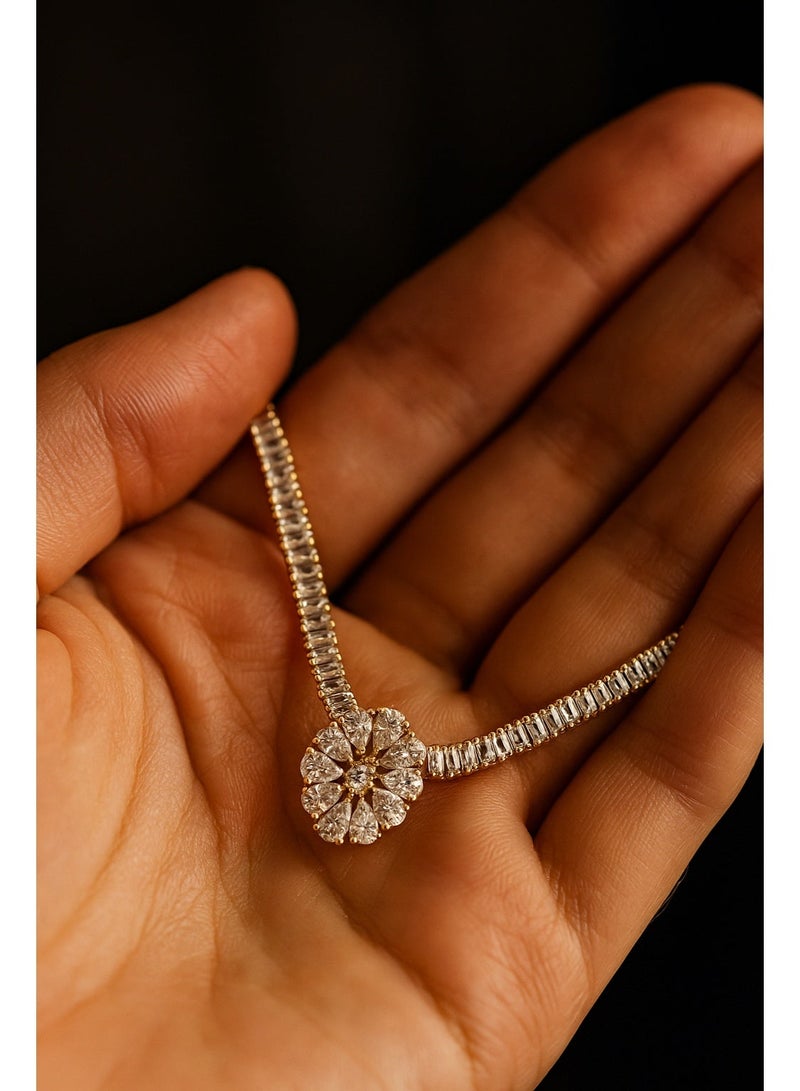 3Diamonds Gold-Plated Women’s Necklace with Large Oval Floral Zircon Pendant – Elegant Statement Jewelry - Image 3