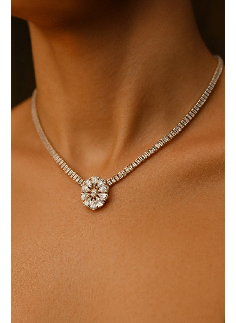 3Diamonds Gold-Plated Women’s Necklace with Large Oval Floral Zircon Pendant – Elegant Statement Jewelry - Image 1