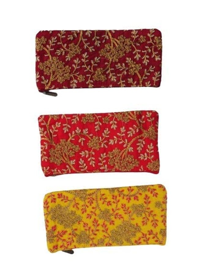 SuneshCreation Sunesh Creation Traditional Silk Pouch Light Weight Women's Clutch Wedding Clutch Purse Handbag Party Bag (Pack of 3, Color Assorted) - Image 1