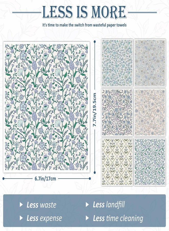 Quera Swedish Dishcloths for Kitchen Blue Botanical Floral Absorbent Cotton Kitchen Dish Towel for Party Home Housewarming Hand Washing Wipes 6.7 x 7.7 Inch, 6Pcs - Image 3