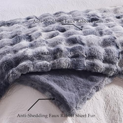 BENVWE Fluffy Faux Fur Throw Blanket for Couch - Soft, Plush, Thick, Cozy, Fuzzy Luxury Minky Bubble Blanket for Home Living Room Decor, Gifts for Women, Tie-dye Light Grey, 51" x 63", 1100GSM - Image 4