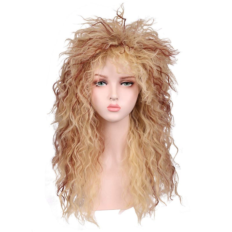 FantaLook Women Long Curly 80s Blonde with Reddish Brown Cosplay Wig - Image 1