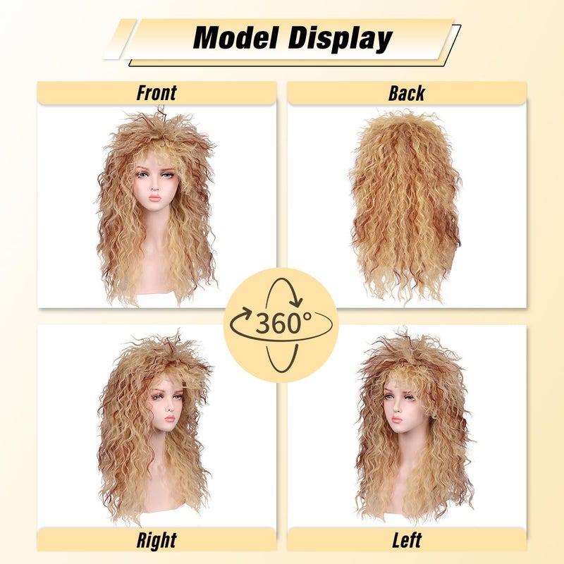 FantaLook Women Long Curly 80s Blonde with Reddish Brown Cosplay Wig - Image 5