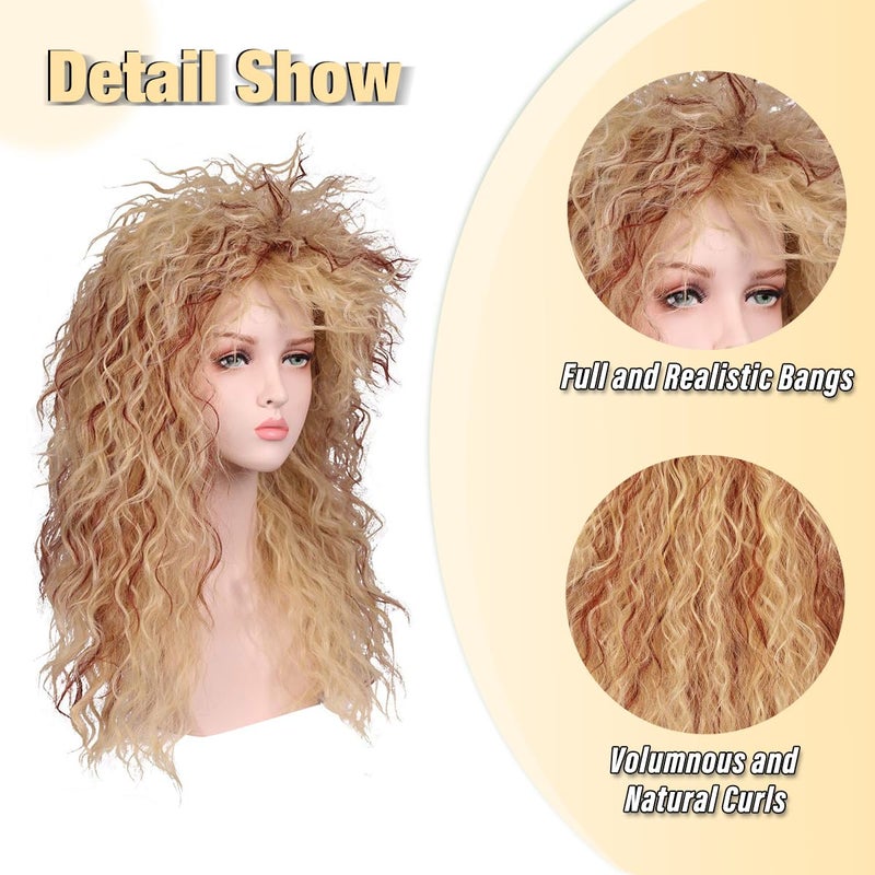 FantaLook Women Long Curly 80s Blonde with Reddish Brown Cosplay Wig - Image 2