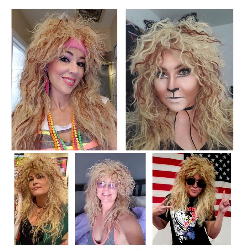 FantaLook Women Long Curly 80s Blonde with Reddish Brown Cosplay Wig - Image 4