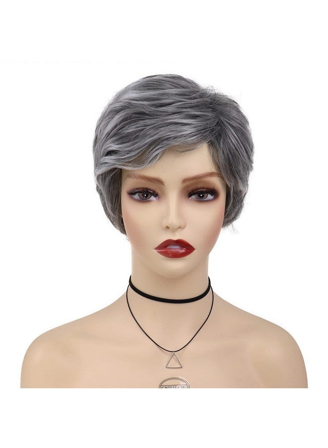 GNIMEGIL Grey Wigs For Black Women With Bangs Short Layered Natural Hairstyles Short Pixie Cut Old Lady Wig Halloween Costume Wigs For Older Women Senior Women - Image 3