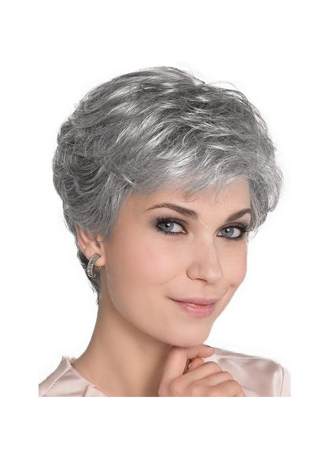 GNIMEGIL Grey Wigs For Black Women With Bangs Short Layered Natural Hairstyles Short Pixie Cut Old Lady Wig Halloween Costume Wigs For Older Women Senior Women - Image 2