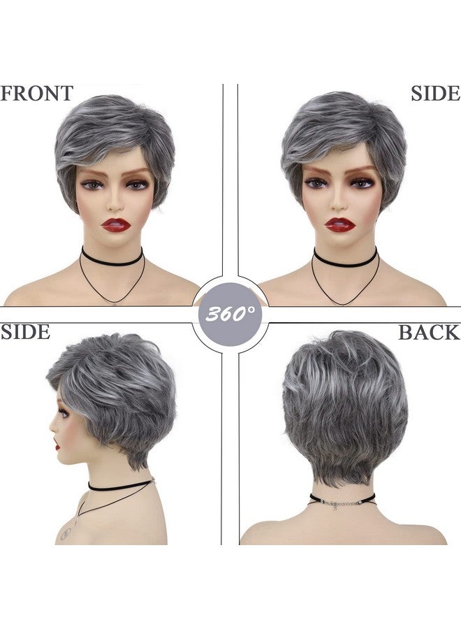 GNIMEGIL Grey Wigs For Black Women With Bangs Short Layered Natural Hairstyles Short Pixie Cut Old Lady Wig Halloween Costume Wigs For Older Women Senior Women - Image 4