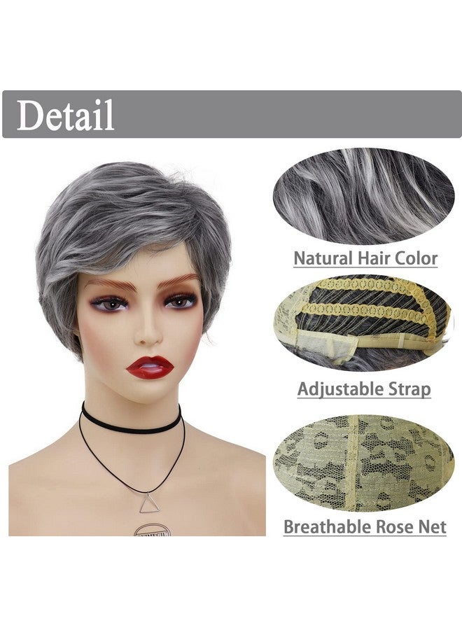 GNIMEGIL Grey Wigs For Black Women With Bangs Short Layered Natural Hairstyles Short Pixie Cut Old Lady Wig Halloween Costume Wigs For Older Women Senior Women - Image 5