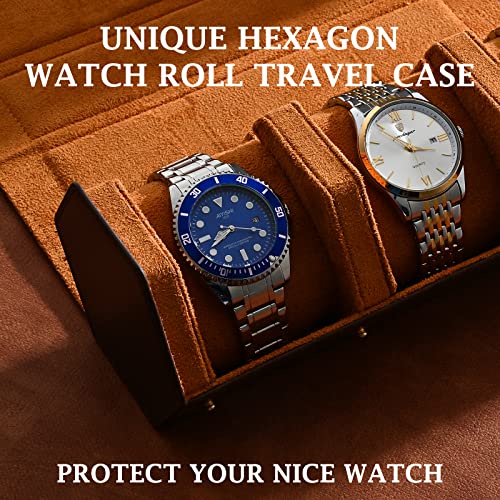 ROSELLE Luxury Leather Watch Roll Travel Case for Men and Women,Travel Watch Case Holds 3 Watches Storage & Display,Designed for steel watch bands &leather metal rubber and bracelets - Image 3
