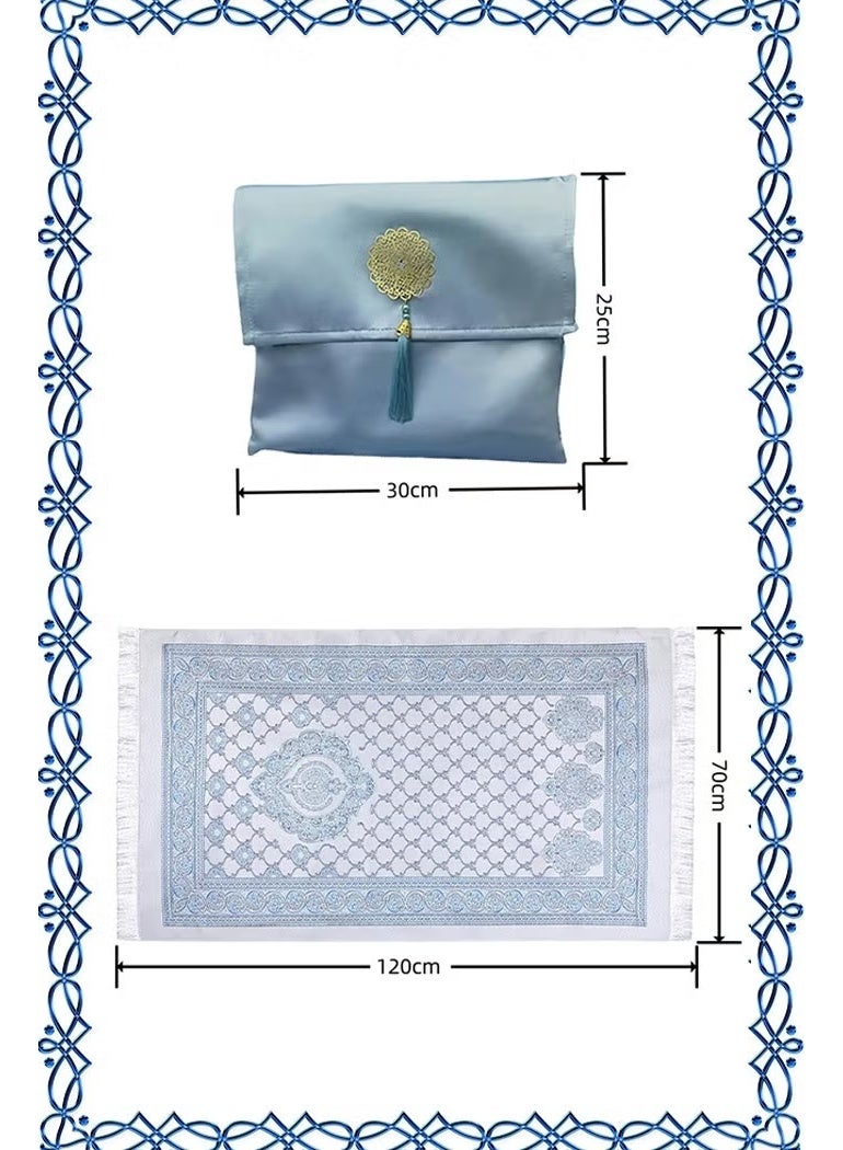 Sunnaltree 3PCS Prayer Mat Set, Beautiful Prayer Mat, With Pouch and Tasbih, Premium Quality Skin Friendly Materiel, Foldable Prayer Carpet Mat, Ideal for Home, Travelling, At Office, At Work, For Ramadan, Eid Etc, Best Gift Idea Prayer(Blue) - Image 1