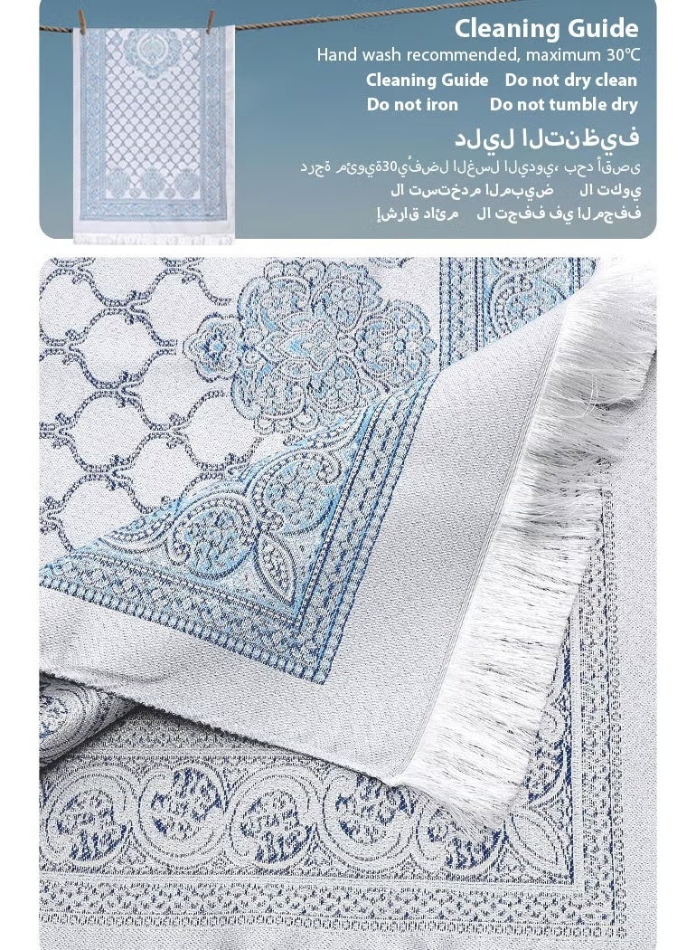 Sunnaltree 3PCS Prayer Mat Set, Beautiful Prayer Mat, With Pouch and Tasbih, Premium Quality Skin Friendly Materiel, Foldable Prayer Carpet Mat, Ideal for Home, Travelling, At Office, At Work, For Ramadan, Eid Etc, Best Gift Idea Prayer(Blue) - Image 4