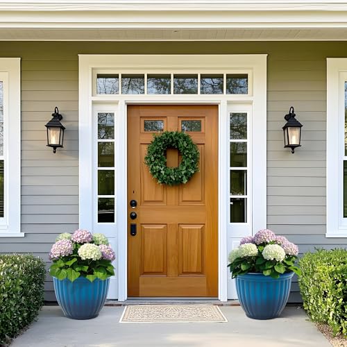 Ultym 15" Outdoor Large Flower Pots (Set of 2), Gradient Blue Plastic Planters with 3D Texture, Weather-Resistant for Garden, Patio, Porch or Indoor Use - Image 2