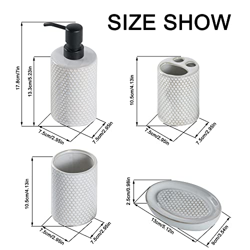Kendiis Bathroom Accessories Sets Complete -Set 4 Pcs, Ceramic Bathroom Accessory Bath Ensemble Includes Soap Dispenser, Toothbrush Holder, Toothbrush Cup, Soap Dish for Modern Bathroom Home Decor - Image 4