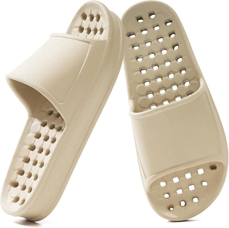 GETOEU Shower Shoes for Women and Men with Drain Holes Massage Slide Sandals Soft Cushioned Anti-Slip Pool Slides Comfort Thick Soled Gym Shower Shoes Quick Drying Bathroom Spa Slippers - Image 1