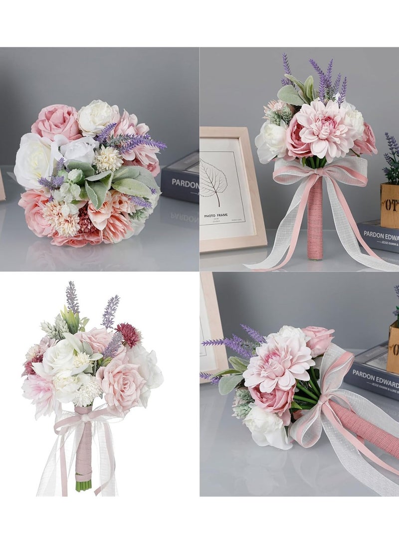 KASTWAVE Wedding Bouquet for Bride, Artificial Rose Flower Bridal Wedding Bouquet Bridesmaid Holding Flowers for Wedding Party Table Centerpiece Decor - Image 5