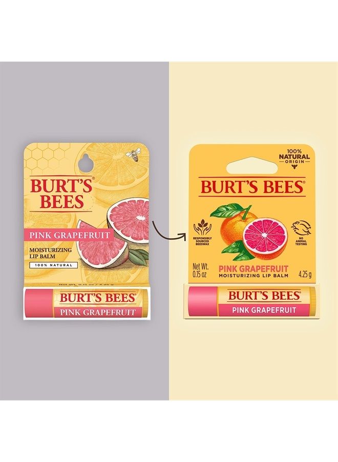 Burt's Bees بلسم شفاه مرطب 100% من أصل طبيعي، جريب فروت وردي مع شمع العسل ومستخلصات الفواكه، 1 أنبوب - Image 1