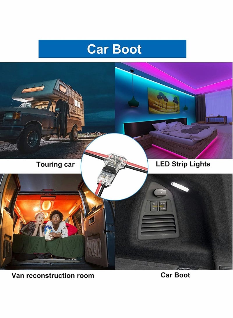 Captaintech Wire Connector Led Extension Cable Wire Cord T type Peeling Free Terminal Block for 22 Gauge AWG Wire 65.6ft 12 Pcs 3 Way Wire Connector T Tap 2 Pin Small Wire Connectors No Wire Stripping - Image 5