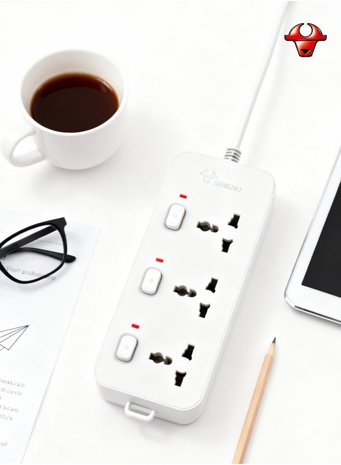 BULL 3m Extension Power Strip | 3 Outlets with Individual Switches | 13A Heavy-Duty Cord | Multi-Socket Extension Board | Overload Protection & Child Safety Shutter | For Family & Suitable for Office | UAE Version - Image 1