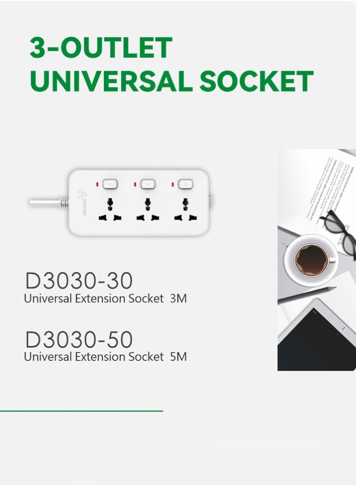 BULL 3m Extension Power Strip | 3 Outlets with Individual Switches | 13A Heavy-Duty Cord | Multi-Socket Extension Board | Overload Protection & Child Safety Shutter | For Family & Suitable for Office | UAE Version - Image 3