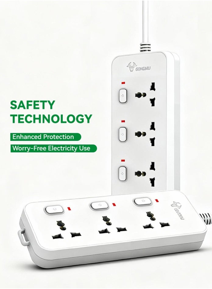 BULL 3m Extension Power Strip | 3 Outlets with Individual Switches | 13A Heavy-Duty Cord | Multi-Socket Extension Board | Overload Protection & Child Safety Shutter | For Family & Suitable for Office | UAE Version - Image 4