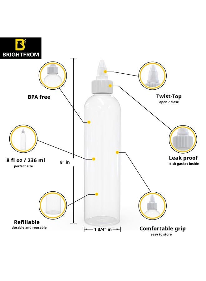 BRIGHTFROM Twist Top Applicator Bottles, 8 OZ Crystal Clear, Squeeze Empty Plastic Bottles, BPA-Free, PET, Refillable, Open/Close Nozzle - Multi Purpose (Pack of 2) - Image 2