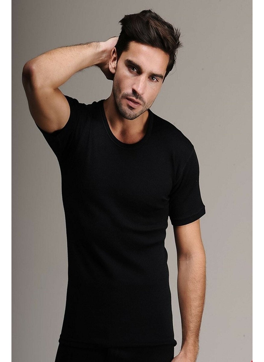 Hasyün - 4000 Short Sleeve Wool Thermal Undershirt-Black - Image 1