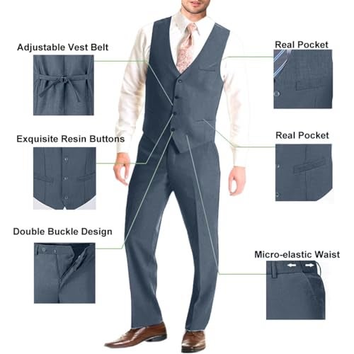 Lynerun Men's Suit for Men Slim Fit 3 Piece Suit Set Formal 2 Button Dark Grey Tuxedo for Prom Groomsmen Wedding Business Party Blazer Vest Pants Set S - Image 5